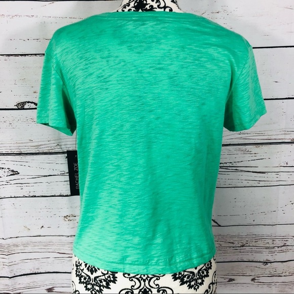 Rachel Zoe 100% Pima Cotton Cropped T-Shirt Tee Green S - Picture 4 of 6